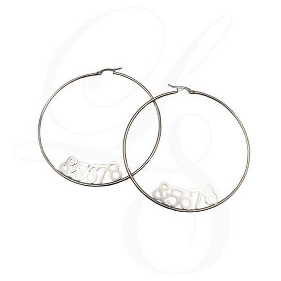 Silver “&5678” Hoop Earrings - Picture 2 of 2